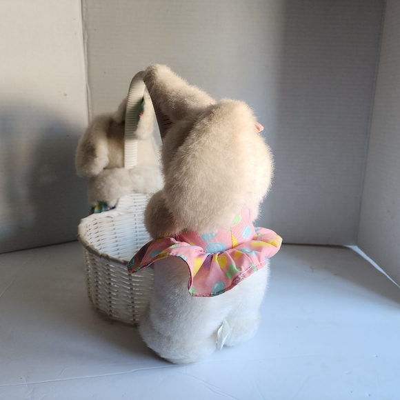 Vintage 1990s Unionsign Rabbit Plush with Wicker Easter Basket - Picture 3 of 8